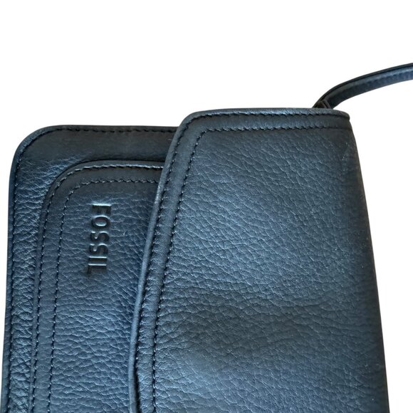 Vintage Fossil Black Pebbled Leather Envelope Bag Crossbody Handbag Purse - Picture 6 of 16